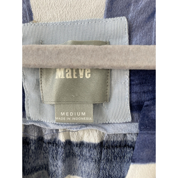 Maeve for Anthropologie Navy Blue And White 3/4 Sleeve Plaid Mini Dress Medium - Picture 4 of 14